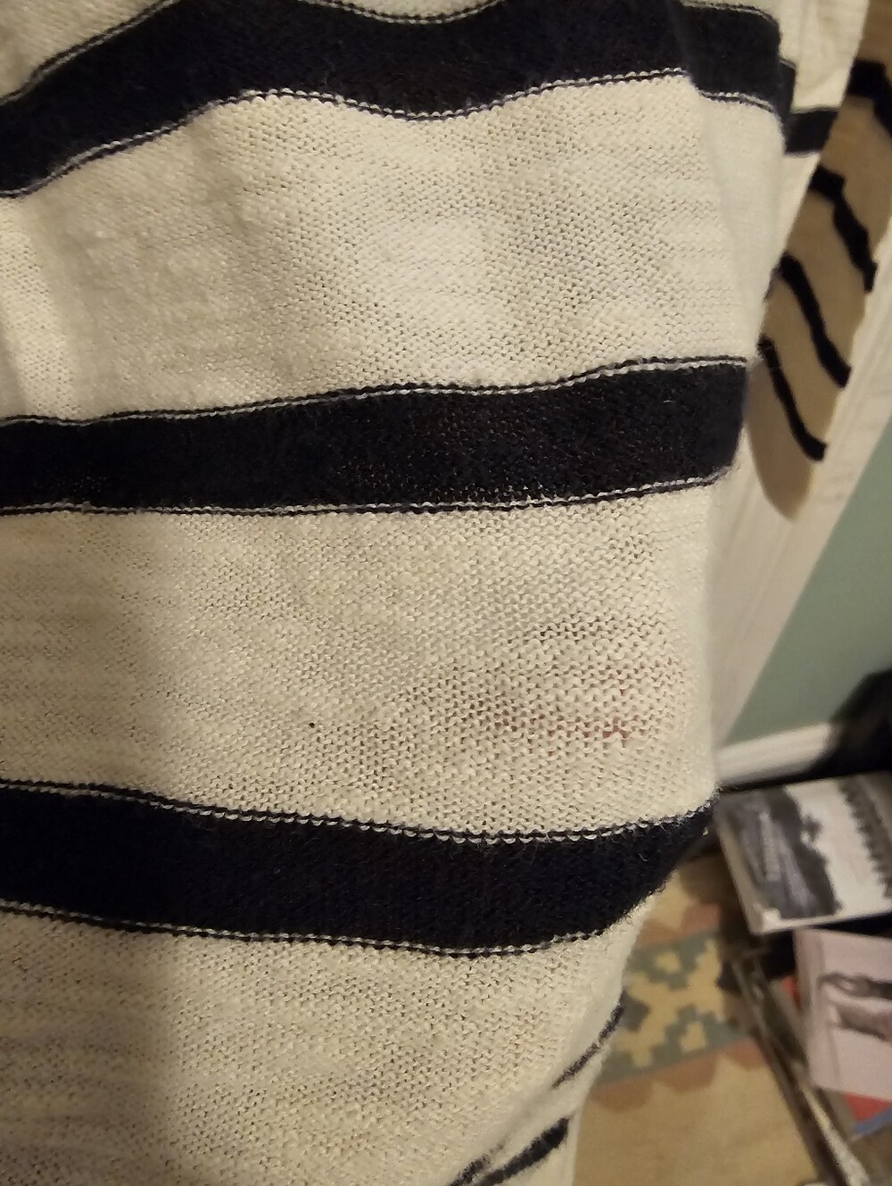 Vince Black and Cream Striped V-Neck Sweater - Picture 3 of 8